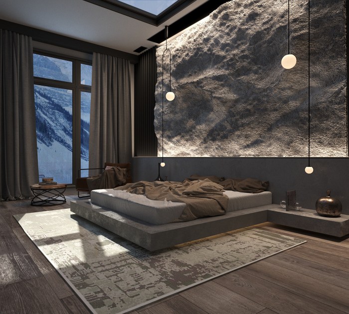 Bedroom stone wall design