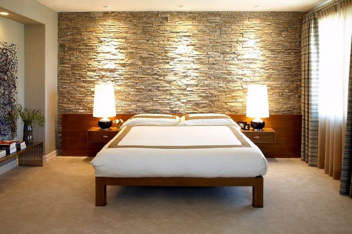 Bedroom stone wall design