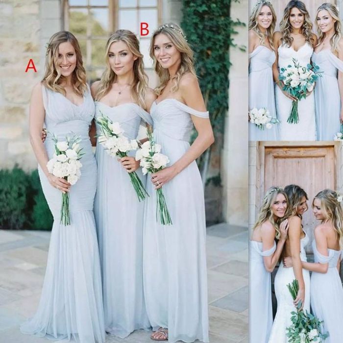 Bridesmaid dresses blue light sky long wedding ice beach dress chiffon simple summer party shoulder off size plus pink rose